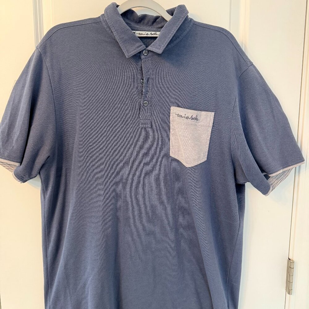 Travis Mathew Men's Slate Blue Polo with Contrast Chest Pocket